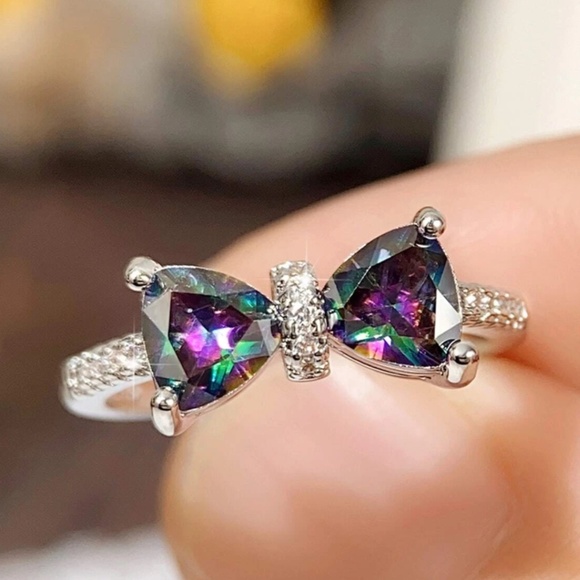 Butterfly Bow Cubic Zirconia Accent Silver Plated Ring sz 7 - Picture 4 of 7